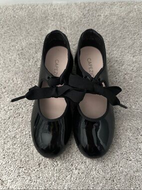 Capezio Black Patent Mary Jane Dress Flats with Grosgrain Ribbon
